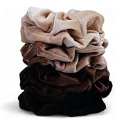 Velvet Scrunchies for Women – 8PCS Neutral Large Hair Ties – Black, Blonde, Dark Brown, Light Bro...