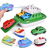 Toy Boat Bath Toys for Toddlers with 4 Mini Car Toys and 4 Bath Boat Squirters, Kids Ferry Boat f...