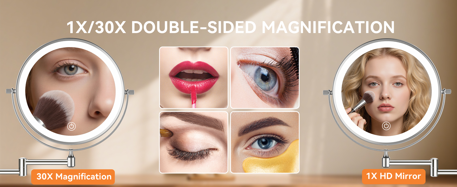 1X/30X double-sided miror for makeup, eyebrow tweezing & shaving