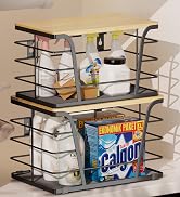 2 Pack Potato and Onion Storage Bins, Stackable Kitchen and Pantry Organizer with Bamboo Top & Li...