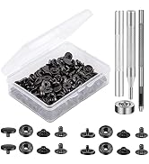 TLKKUE 50 Sets Leather Snap Fasteners Kit 10mm Black Metal Snap Buttons kit Stainless Steel with ...