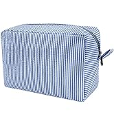 GFU Makeup Bag for Women, Cute Cosmetic Bag, Lightweight Toiletry Make up Bag, Large Seersucker A...