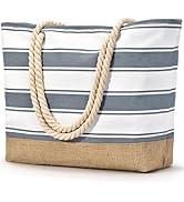 Becokan Beach Bags for Women Large Canvas Beach Tote Bag Beach Bags Waterproof Sandproof Swim Poo...