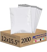 Metronic Poly Mailers 12x15.5 2000 Pack White, Medium Size Shipping Bags Bulk Mailing Envelopes f...