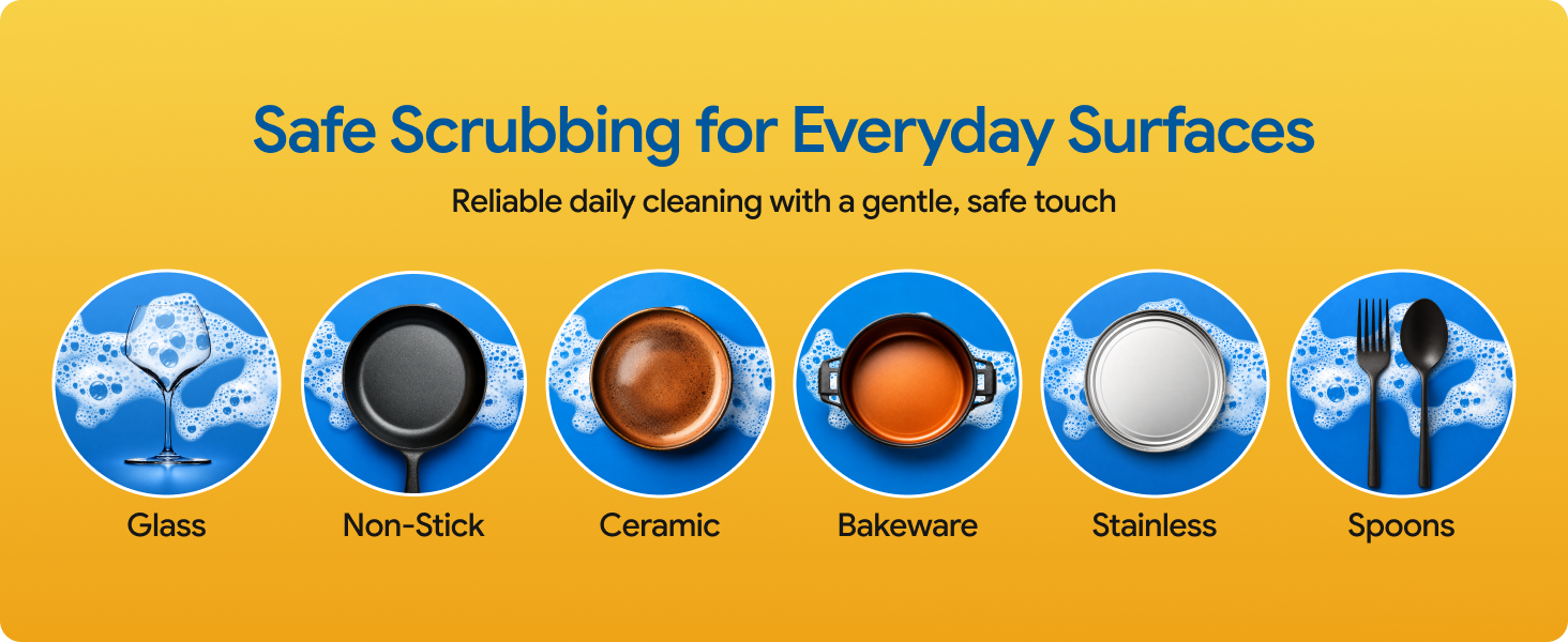 Non scratch scrub sponge for pots pans glass ceramic stainless steel and kitchen surfaces