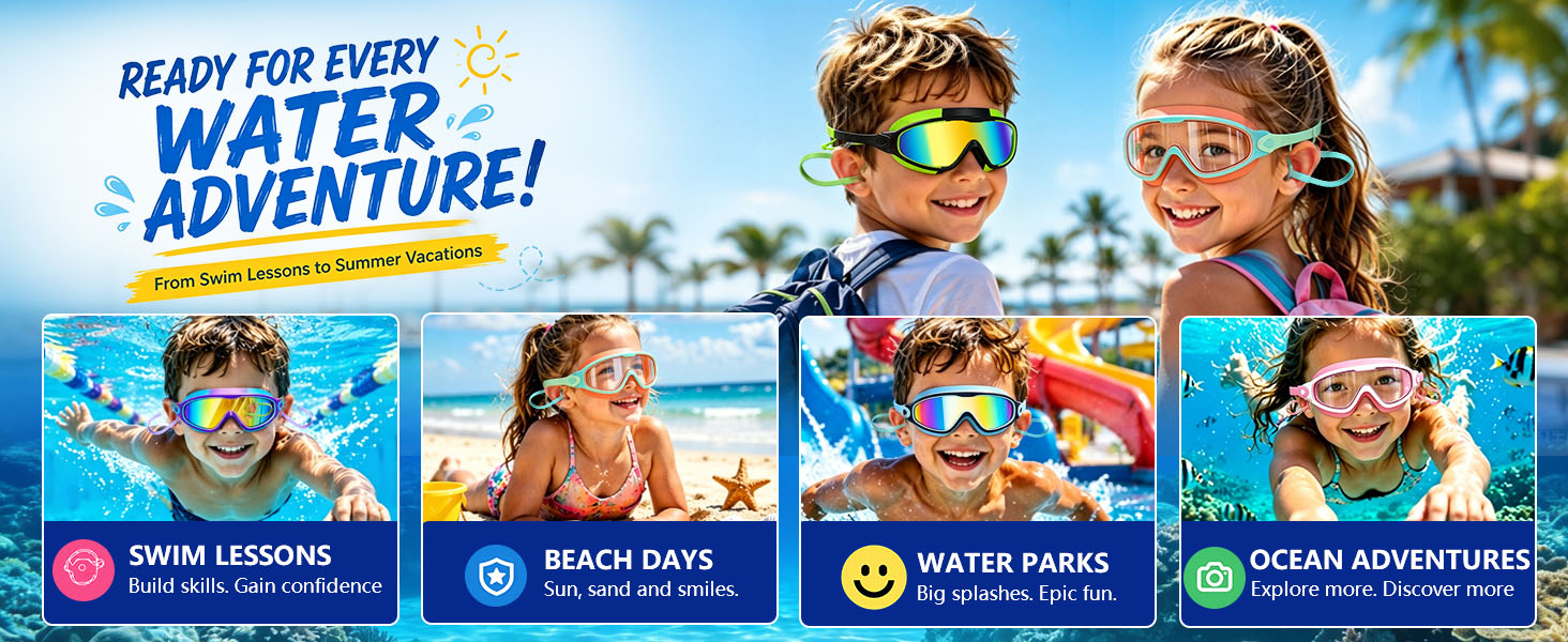 2 pack kids swim goggles large frame swim goggles kids wide view anti fog leakproof uv swim goggles