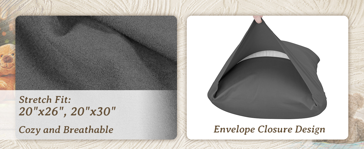 Standard/Queen Pillowcases with stretch fit, cozy breathability, and envelope closure design