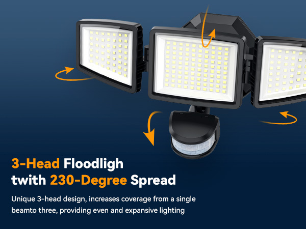 3-Head Floodligh twith 230-Degree Spread