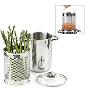 Asparagus Pot Deep Fryer Pot, Stainless Steel Steam Cooker with Basket and Lid Vegetable Asparagu...