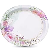 Tyzarglef 50 Count Floral Oval Paper Plates, 10" x 12.5" Large Disposable Dinner Serving Platters...