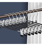 HWAJAN Pants Hangers with Clips 20 Pack Adjustable Skirt Hangers for Women Non-Slip Trousers Hang...
