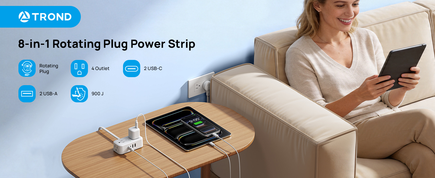 8-in-1 Rotating Plug Power Strip