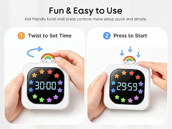 Digital Visual Timer for Kids Star Rainbow LED Display Green White Blue Rechargeable 99 Minute