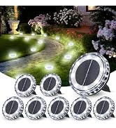 QIHANS 8 Pack Solar Ground Lights Outdoor Waterproof, 8 LED Solar Disc Lights, IP65 Waterproof Lo...