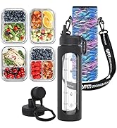 FIT Strong & Healthy 2 & 3 Compartment Glass Meal Prep Containers (4 Pack, 32 oz) and 32 oz Glass...
