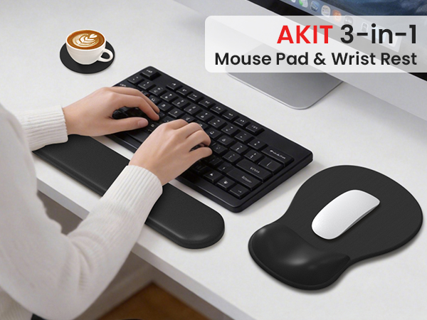 3 in 1 black mouse pad with wrist rest