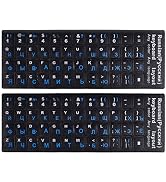 (2PCS Pack) Russian Keyboard Stickers, Keyboard Letters Replacement Stickers Russian Black Backgr...