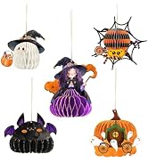 AOBKIAT Halloween Party Decorations,5PCS Hanging Honeycomb Ornaments | with Gold Glitter Witches ...