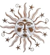 Metal Sun Wall Art Decor, 23.8” Vintage Sun and Star Wall Art Sculpture, Sun Wall Hanging for Ind...