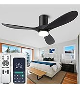 ducrew 52" Flush Mount Ceiling Fans with Lights and Remote/APP Control, 3CCT Dimmable LED, 6 Spee...