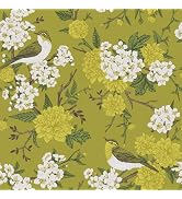 CRE8TIVE Bird Floral Peel and Stick Wallpaper Vintage Chinoiserie Blossom Chrysanthemum Floral Co...
