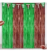 2 Pack Football Party Decorations, 3.28 FT x 7.05 FT Tinsel Backdrop, Brown Green Foil Fringe Cur...