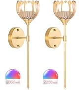 Shenmoyl Battery Operated Wall Sconce Set of 2, Amber Tulip Vintage Wall Light Fixture Rechargeab...