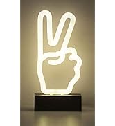 Merkury Innovations 9" inch LED Neon White Peace Hand Night Light, Mood Light with Pedestal,Batte...