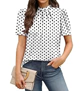 WIHOLL Womens Tops Short Puff Sleeve Shirts Mock Neck Pleated Spring Blouses Dressy Casual Busine...