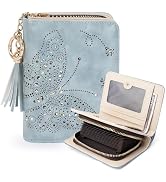 KITEVIUN Women RFID Blocking Small Bifold Wallet, Compact Cash Clutch with Zipper Coin Pocket, Gl...
