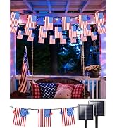 2 Pack 4th of July Decorations, Solar American Flag Lights Outdoor with 8 Modes, 37.6FT 50 USA Fl...