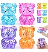 4 Pcs Gummy Bears Squishy, Glitter Bears Stress Ball, Slow Rise Stress Relief Fidget Toys, Soft M...