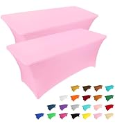 IVAPUPU 2 Pack 6FT Table Cloth for Rectangular Fitted Events Stretch Pink Table Covers Washable T...