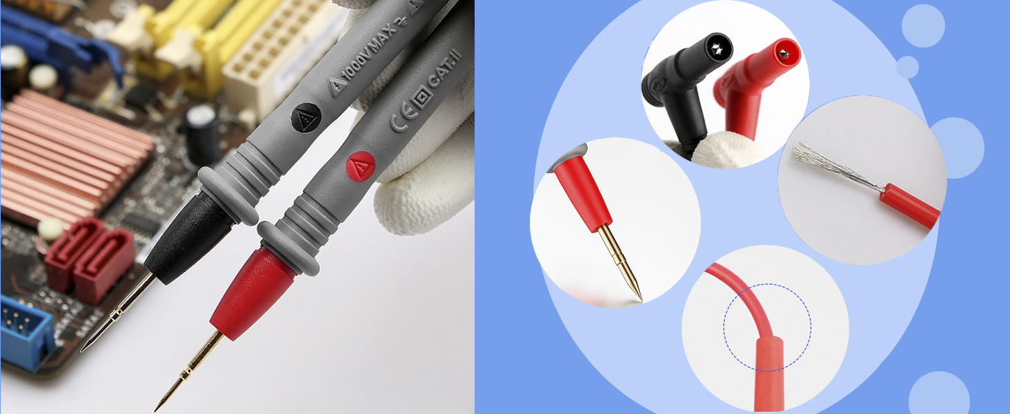 1000V 20A Ultra-Sharp Gold-Plated Test Probe Lead for Multimeter Meter Tester, 41 inch / 105 cm