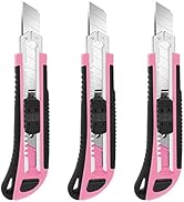 TIFICAL 3-Pack Box Cutter, 18mm Wide Blade Utility Knife Retractable, Pink Box Cutter with Quick ...