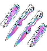 WWZJ 2 Pack Pocket Knife (Multicolored Titanium) with Key Ring Easy To Everyday Carry, Folding Kn...