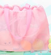 Tagitary Beach Toys Kids Beach Bag Tote with Drawstring, Pink Blue Mesh Bag Travel Beach Essentia...