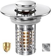 Sink Stopper Hair Catcher, Pop-up Sink Drain Strainer with Removable Stainless Steel Strainer Bas...