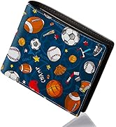 Cool Wallet for Boys - Teen Boys Wallet Sport Ball Print Slim Thin PU Leather Bi-Fold Wallets Pur...