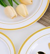 125 Count Gold Plastic Plates Include 25 Plastic Dinner Plates 25 Disposable Dessert Plates & Gol...