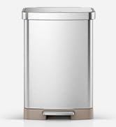 EKO Hudson Matte Stainless 50 Liter/13.2 Gallon Step Trash Can with Rear Trash Bag Storage Compar...