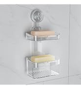 FEPTUASE Suction Cup Soap Holder, Double Layer Soap Dish, 2 Tier No Drilling, Self Draining, Remo...