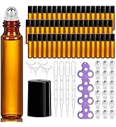 GGOLDMER 54 Pack Roller Bottles for Essential Oils, 10ml Amber Glass Roll-On Bottles with Stainle...