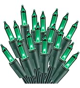 ODEETRONIC Green Christmas Lights, 21.63ft 100 Count Incandescent Christmas Mini Lights Connectab...