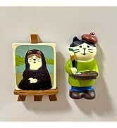 Cat Artist and Painting Refrigerator Magnets, Decorative Kitchen Decor, 2-Piece Set, Cute Kitty F...