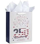 LeZakaa 13" Patriotic Gift Bag with Tissue Paper, USA 250th Anniversary American Flag Party Gift ...