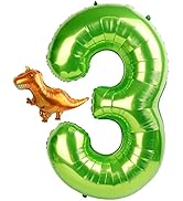 40 Inch Green Number 3 & Mini Dinosaur Balloon, 3rd 3 Years Old Birthday Decorations for Boy, Din...