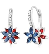 Watforsh 925 Sterling Silver Flower Earrings for Women Leverback Earrings with Crystal Double Flo...