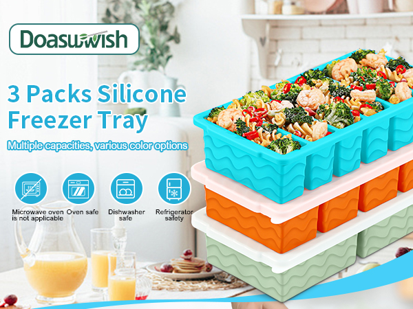 3-Pack Silicone Freezer Trays with Lid