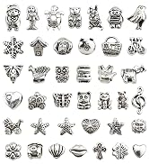 JIALEEY Wholesale Bulk Mix Tibetan Silver Tone Color Spacer Loose Beads Fit European Charm Bracel...